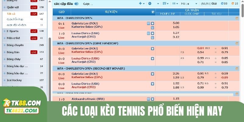 Các loại kèo tennis phổ biến hiện nay