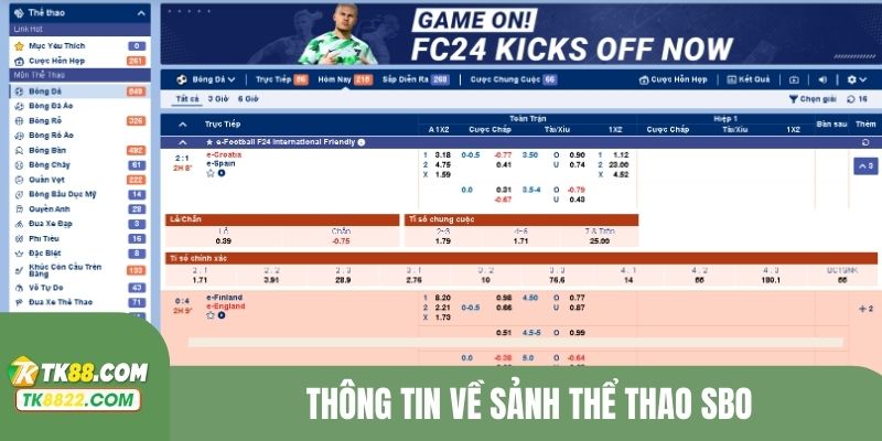 Thông tin về sảnh thể thao SBO